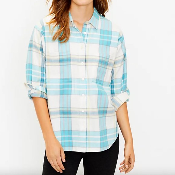 LOFT XS PLAID FLANNERL POCKET SHIRT - Picture 1 of 5